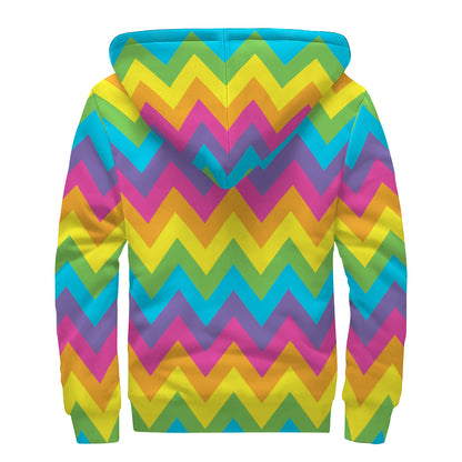 Colorful Zigzag Pattern Print Sherpa Lined Zip Up Hoodie
