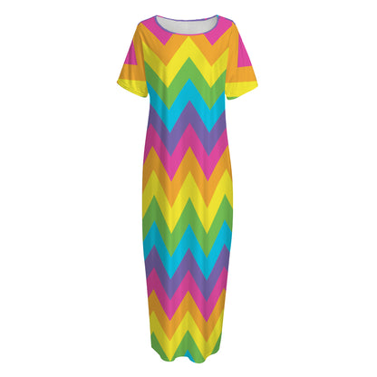 Colorful Zigzag Pattern Print Short Sleeve Long Nightdress