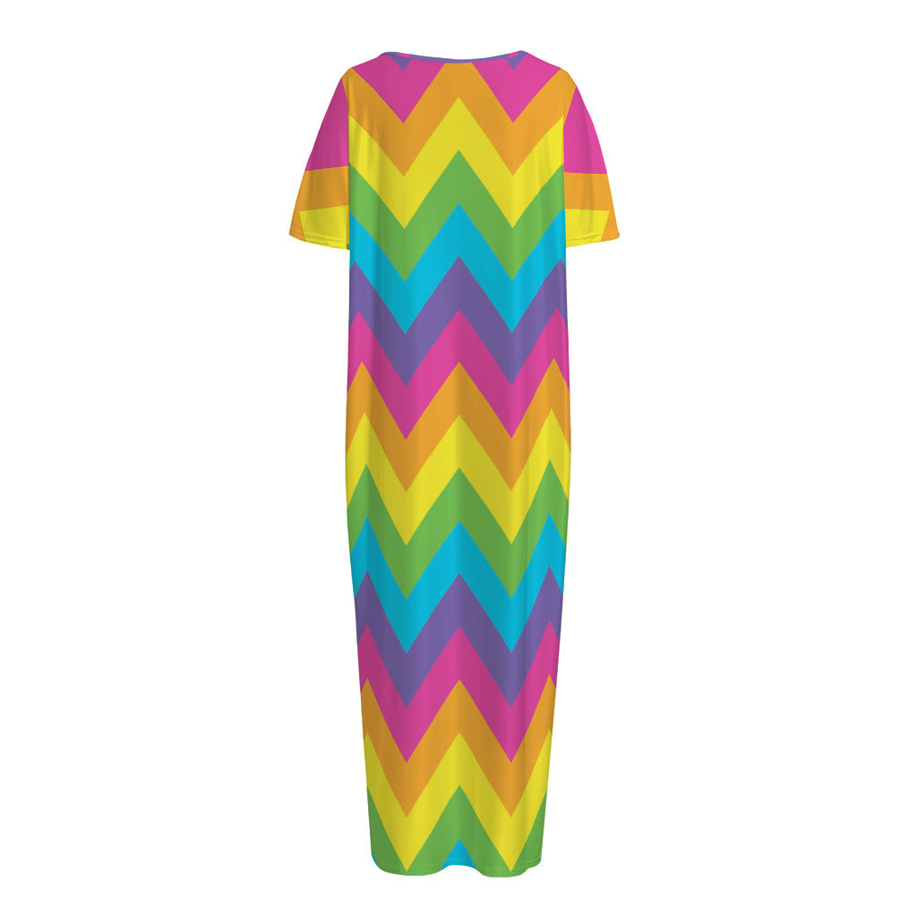 Colorful Zigzag Pattern Print Short Sleeve Long Nightdress