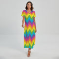 Colorful Zigzag Pattern Print Short Sleeve Maxi Dress