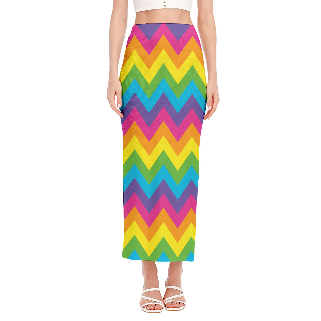 Colorful Zigzag Pattern Print Side Slit Maxi Skirt