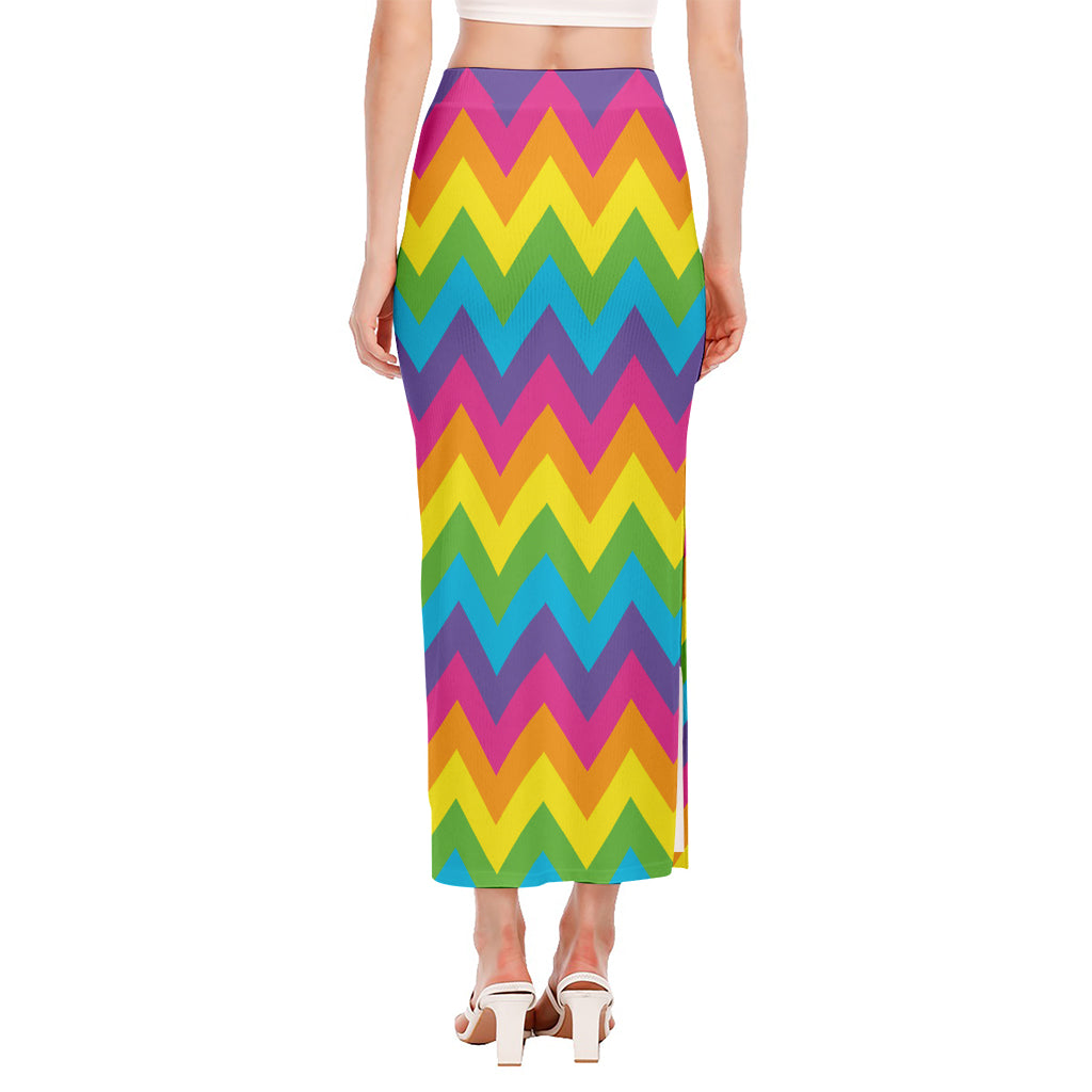 Colorful Zigzag Pattern Print Side Slit Maxi Skirt