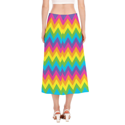 Colorful Zigzag Pattern Print Side Slit Midi Skirt