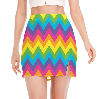 Colorful Zigzag Pattern Print Side Slit Mini Skirt
