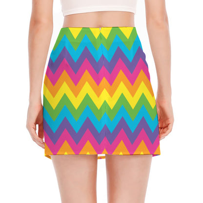 Colorful Zigzag Pattern Print Side Slit Mini Skirt