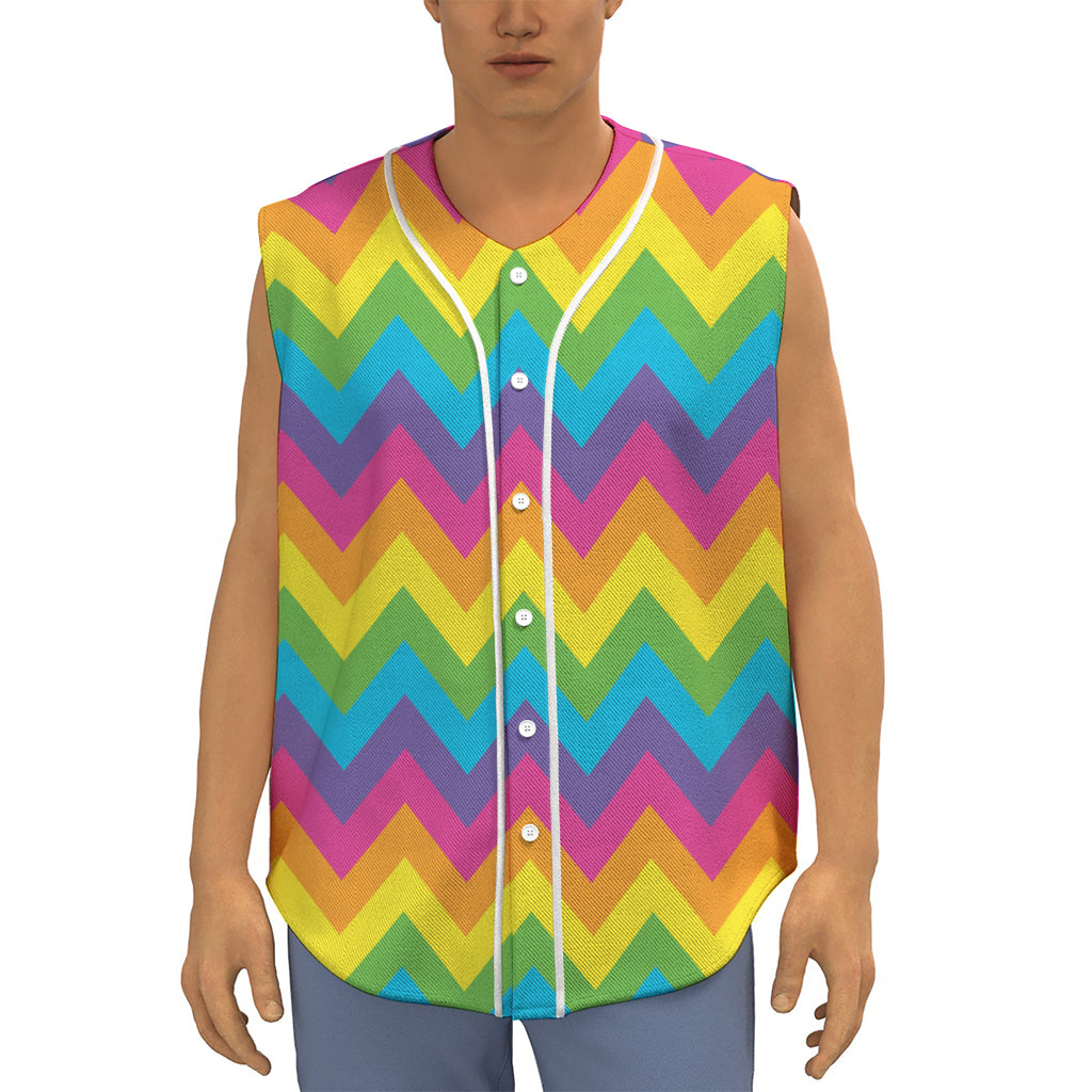Colorful Zigzag Pattern Print Sleeveless Baseball Jersey