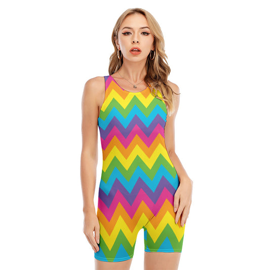 Colorful Zigzag Pattern Print Sleeveless One Piece Swimsuit