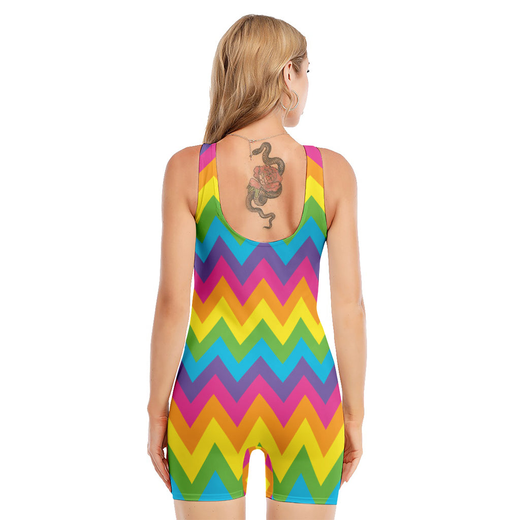 Colorful Zigzag Pattern Print Sleeveless One Piece Swimsuit