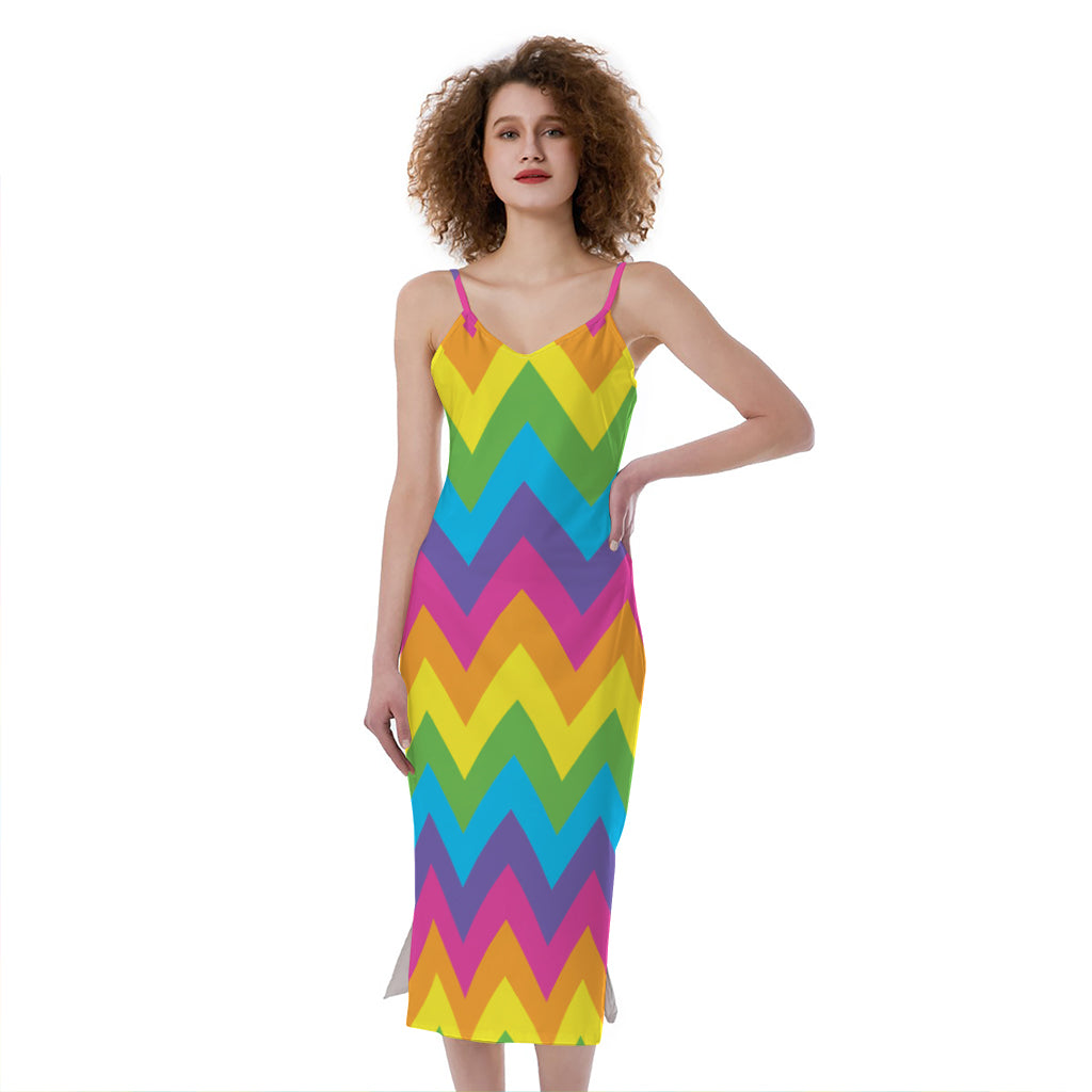 Colorful Zigzag Pattern Print Slim Fit Midi Cami Dress