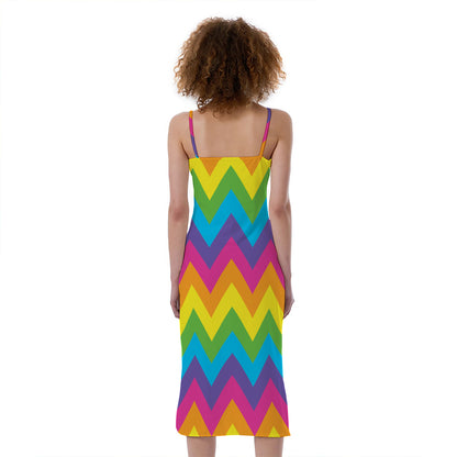 Colorful Zigzag Pattern Print Slim Fit Midi Cami Dress