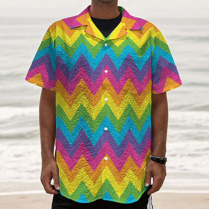 Colorful Zigzag Pattern Print Textured Short Sleeve Shirt