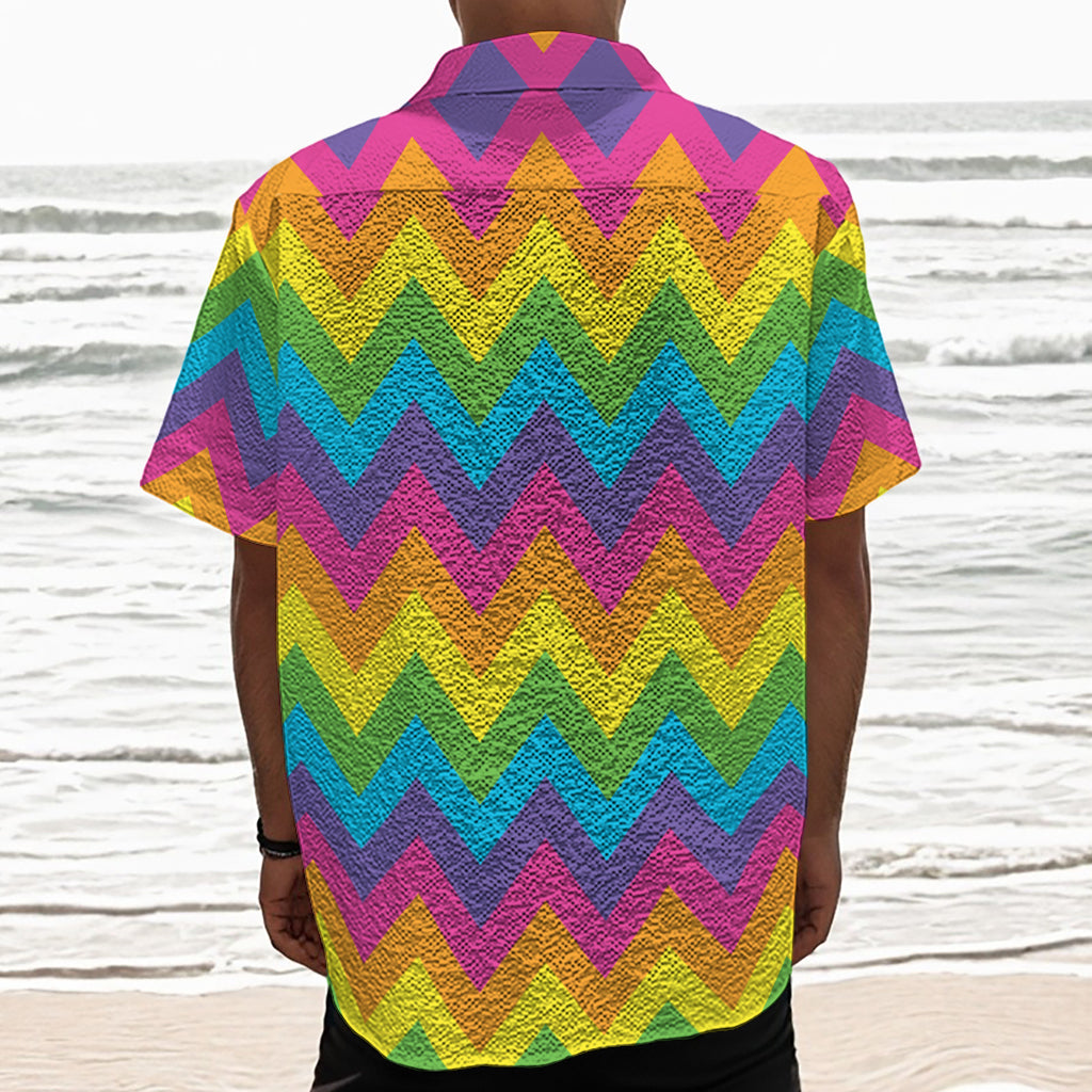 Colorful Zigzag Pattern Print Textured Short Sleeve Shirt