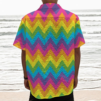 Colorful Zigzag Pattern Print Textured Short Sleeve Shirt