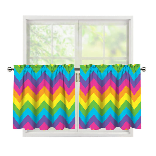 Colorful Zigzag Pattern Print Tier Curtains
