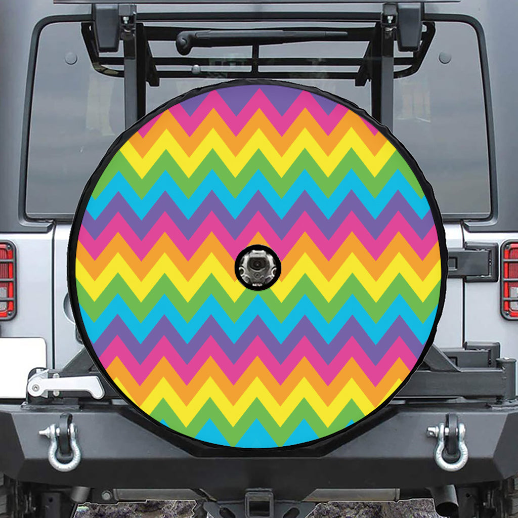 Colorful Zigzag Pattern Print Tire Cover With Camera Hole
