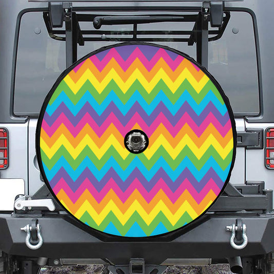 Colorful Zigzag Pattern Print Tire Cover With Camera Hole