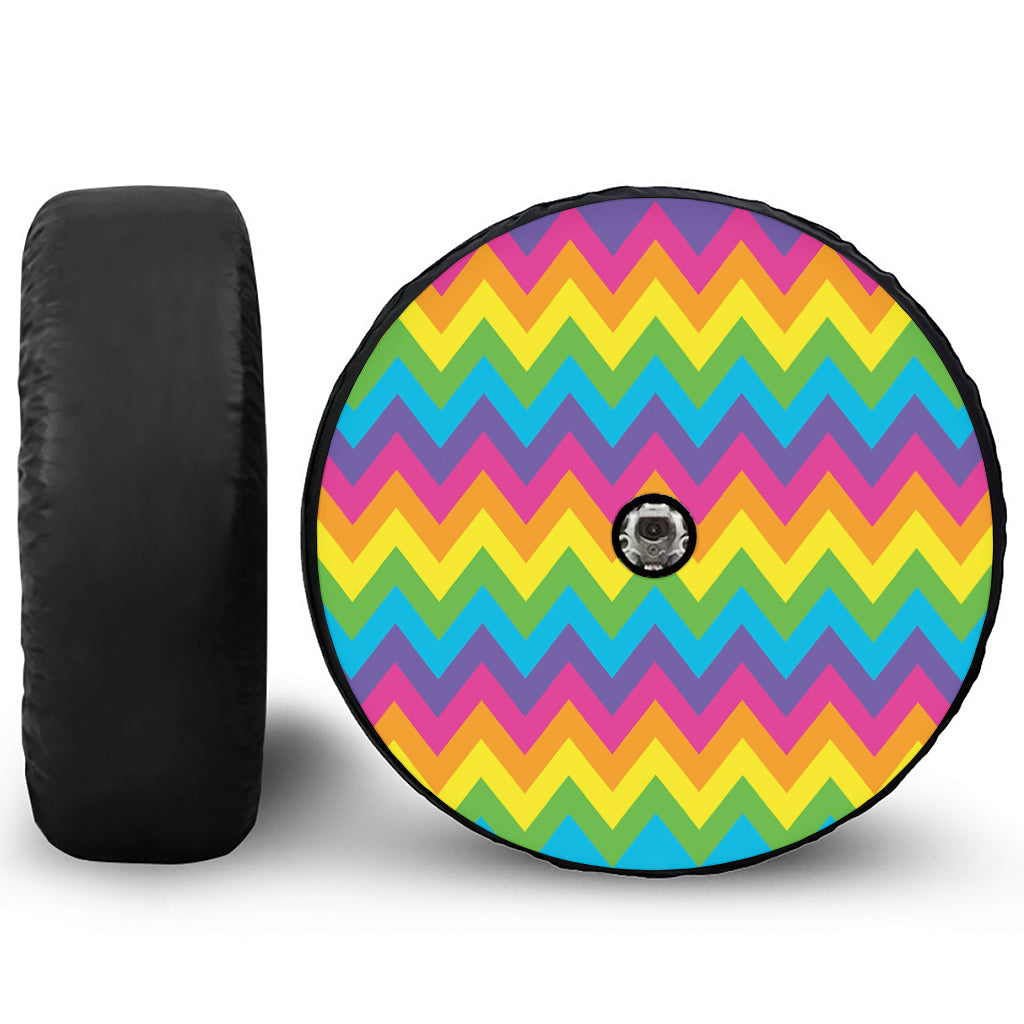 Colorful Zigzag Pattern Print Tire Cover With Camera Hole
