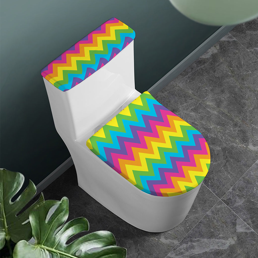Colorful Zigzag Pattern Print Toilet Lid And Tank Cover Set