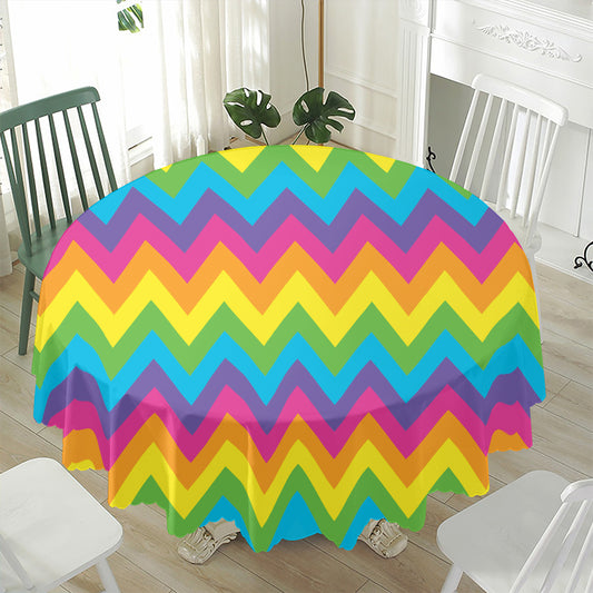 Colorful Zigzag Pattern Print Waterproof Round Tablecloth