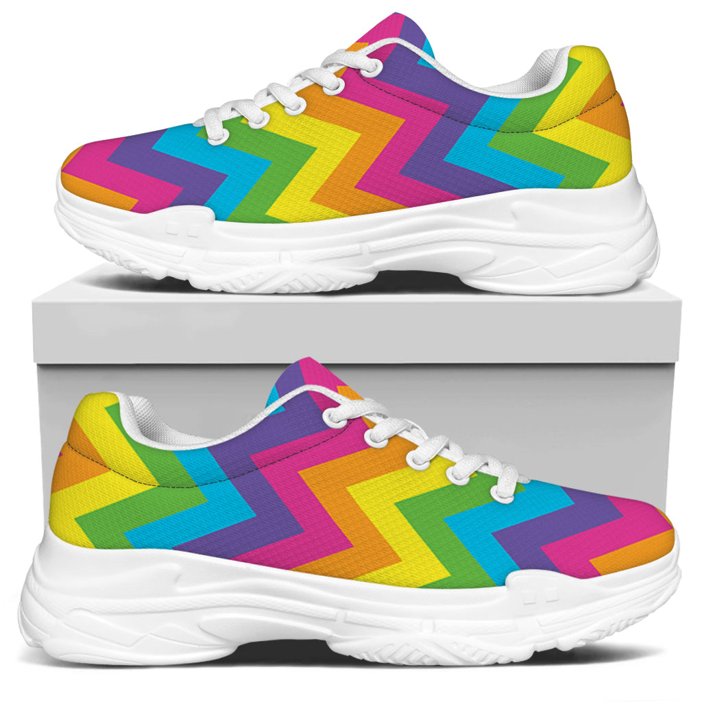 Colorful Zigzag Pattern Print White Chunky Shoes