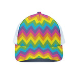 Colorful Zigzag Pattern Print White Mesh Trucker Cap