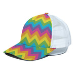 Colorful Zigzag Pattern Print White Mesh Trucker Cap