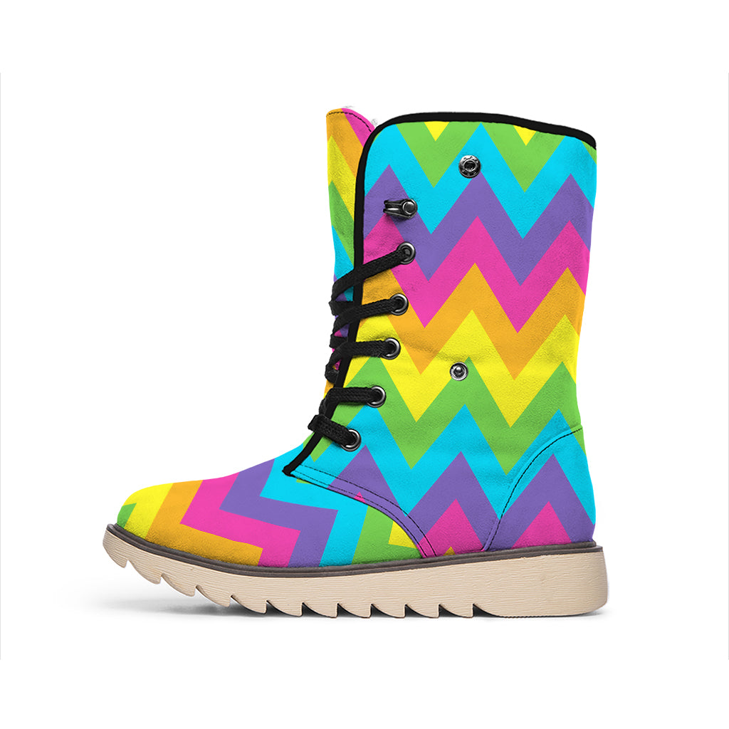 Colorful Zigzag Pattern Print Winter Boots