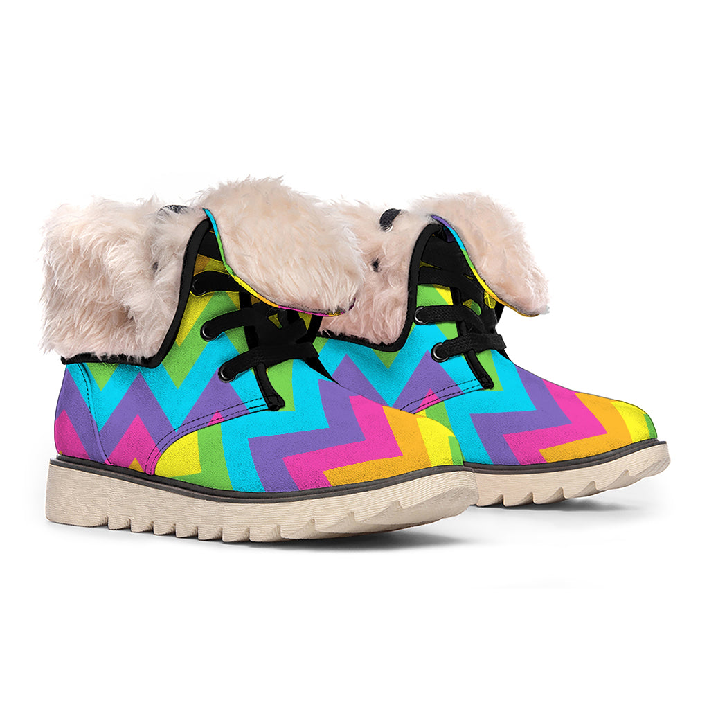 Colorful Zigzag Pattern Print Winter Boots