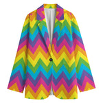 Colorful Zigzag Pattern Print Women's Cotton Blazer