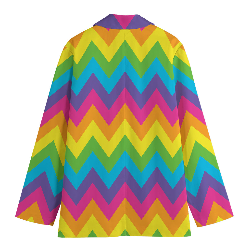 Colorful Zigzag Pattern Print Women's Cotton Blazer