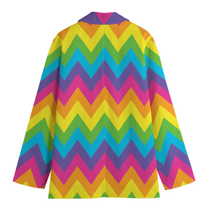 Colorful Zigzag Pattern Print Women's Cotton Blazer