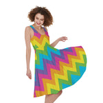 Colorful Zigzag Pattern Print Women's Sleeveless Dress