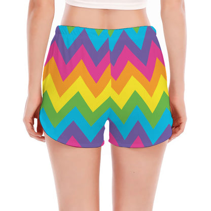 Colorful Zigzag Pattern Print Women's Split Running Shorts