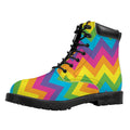 Colorful Zigzag Pattern Print Padded Collar Lace Up Boots