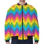 Colorful Zigzag Pattern Print Zip Sleeve Bomber Jacket