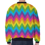 Colorful Zigzag Pattern Print Zip Sleeve Bomber Jacket