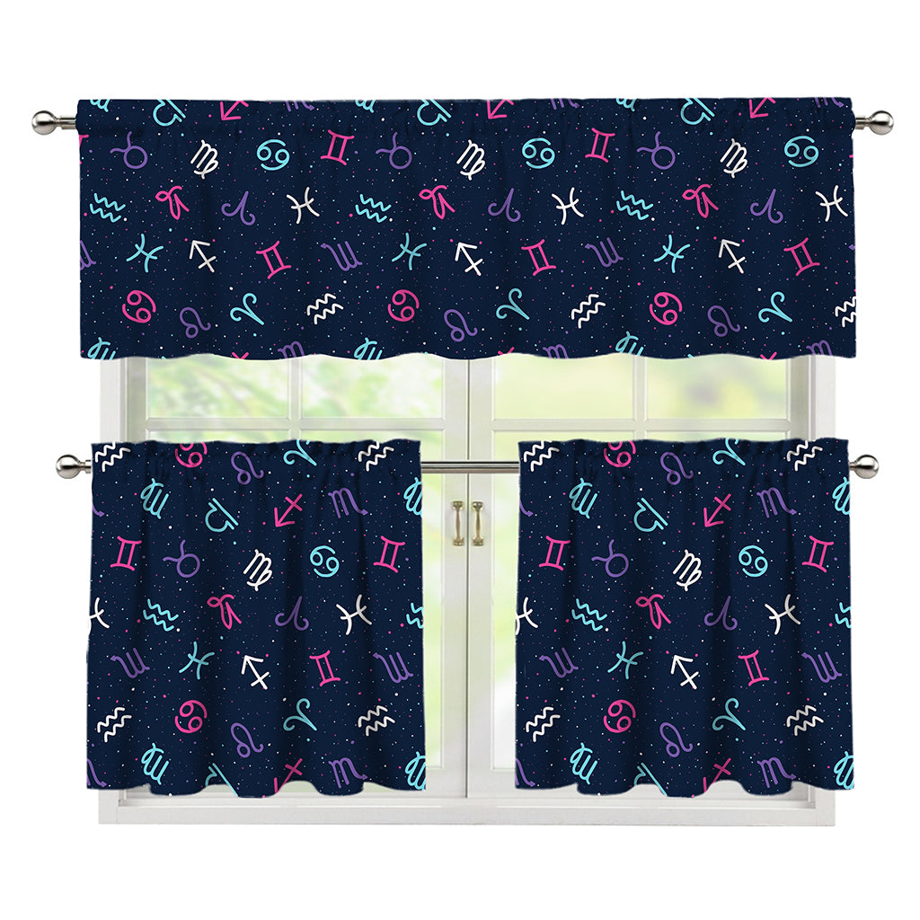 Colorful Zodiac Symbols Pattern Print 3 Piece Kitchen Curtains
