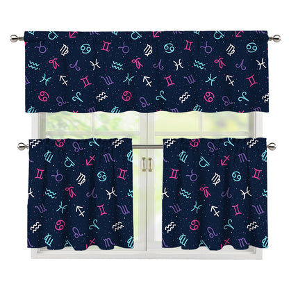 Colorful Zodiac Symbols Pattern Print 3 Piece Kitchen Curtains