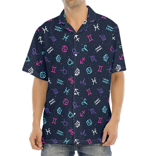 Colorful Zodiac Symbols Pattern Print Aloha Shirt