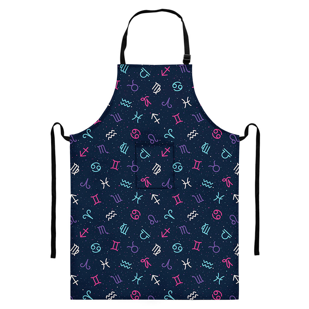 Colorful Zodiac Symbols Pattern Print Bib Apron With Pocket