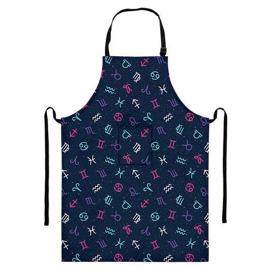 Colorful Zodiac Symbols Pattern Print Bib Apron With Pocket