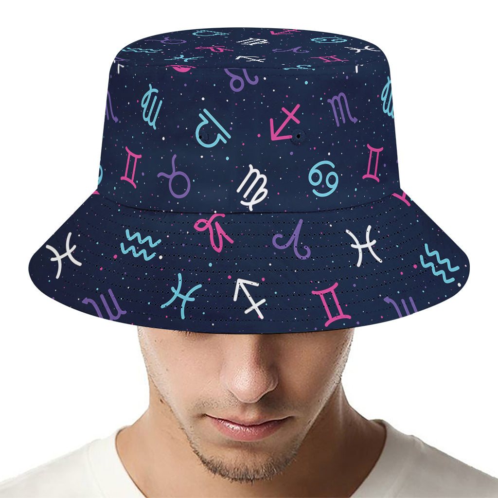 Colorful Zodiac Symbols Pattern Print Bucket Hat