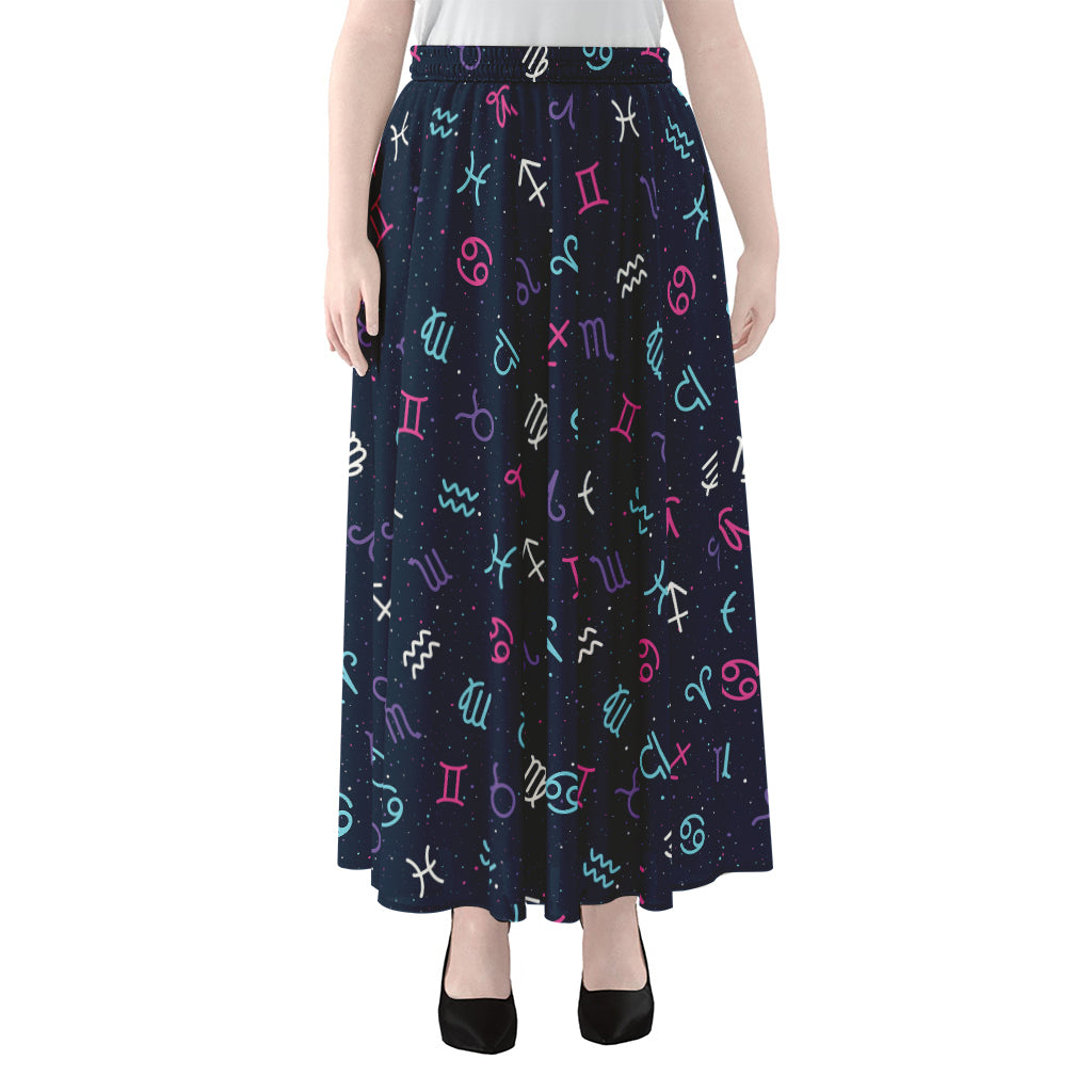 Colorful Zodiac Symbols Pattern Print Chiffon Maxi Skirt