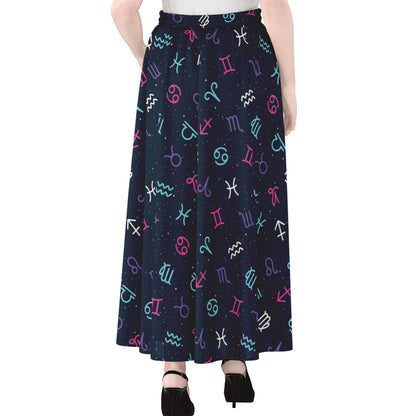 Colorful Zodiac Symbols Pattern Print Chiffon Maxi Skirt