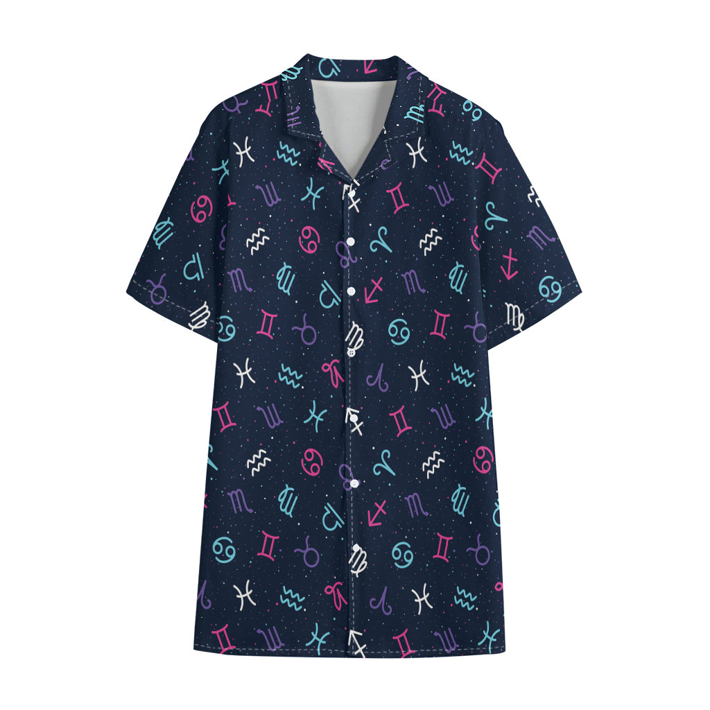 Colorful Zodiac Symbols Pattern Print Cotton Hawaiian Shirt