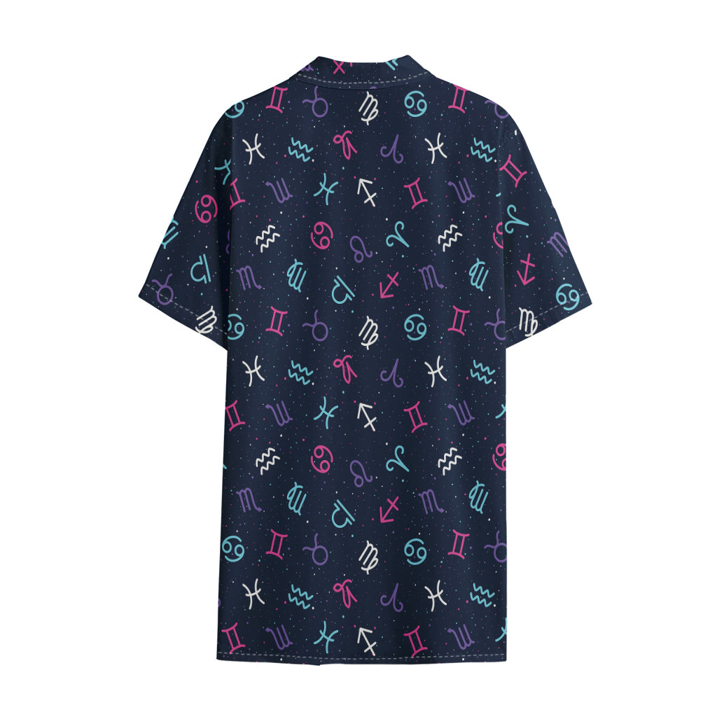 Colorful Zodiac Symbols Pattern Print Cotton Hawaiian Shirt
