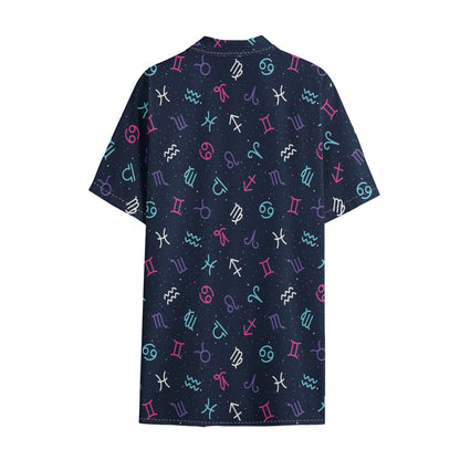 Colorful Zodiac Symbols Pattern Print Cotton Hawaiian Shirt