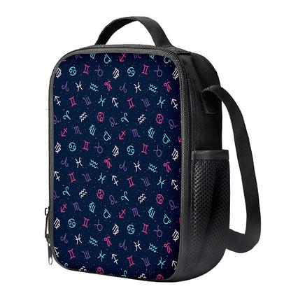 Colorful Zodiac Symbols Pattern Print Crossbody Lunch Bag