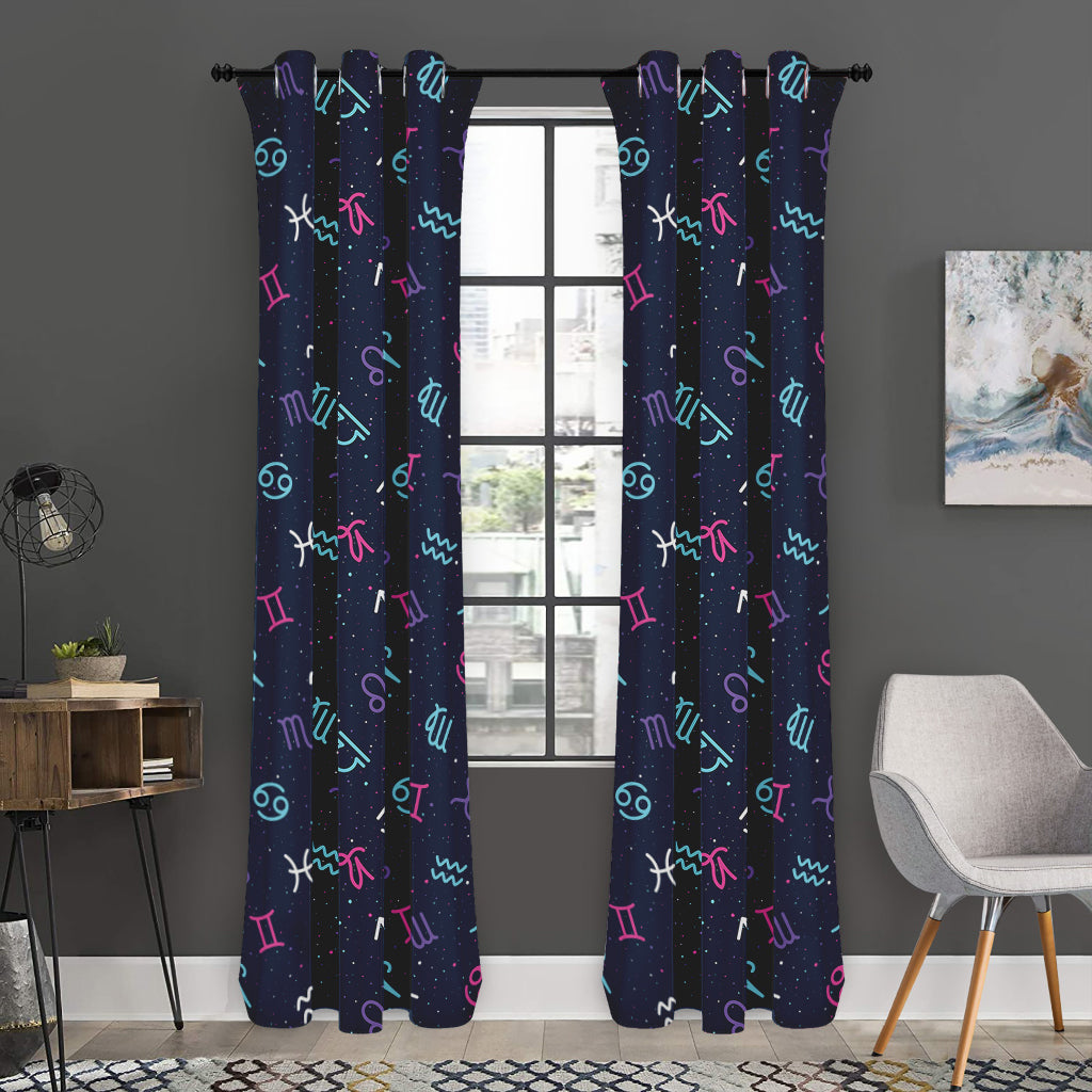 Colorful Zodiac Symbols Pattern Print Curtain