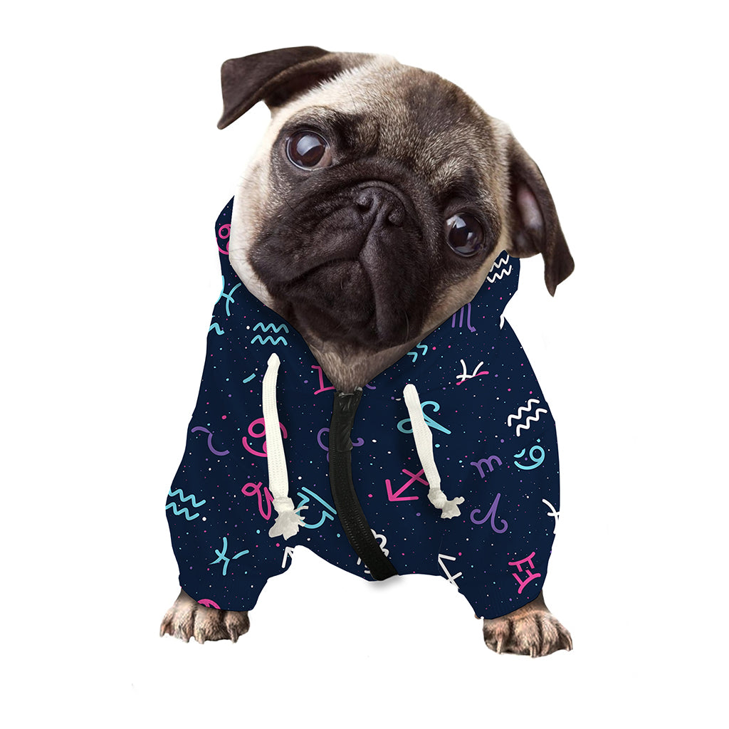 Colorful Zodiac Symbols Pattern Print Dog Zip Up Hoodie